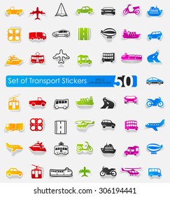 transport vector sticker icons with shadow. Paper cut