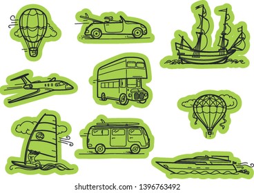 Transport vector stickers. Vector stickers set isolated on white
