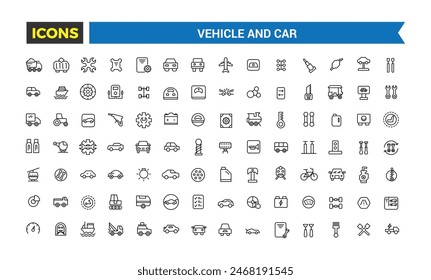 Transport, vehicle and car icon set. Outline icons pack. Editable vector icon and illustration.