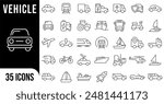 Transport, vehicle and delivery elements minimal thin line web icon set