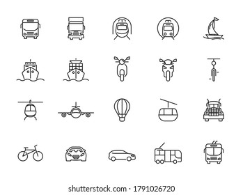 Transport, vehicle and delivery elements - minimal thin line web icon set. Outline icons collection. Simple vector illustration.