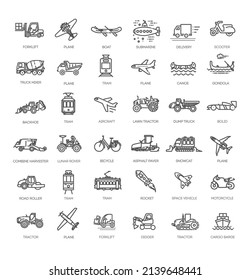 Transport, vehicle and delivery elements - minimal thin line web icon set