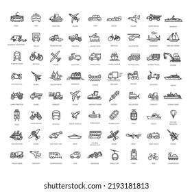 Transport, vehicle and delivery elements - minimal thin line web icon set