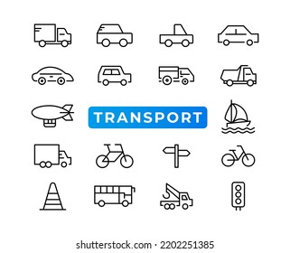 Transport, vehicle and delivery elements - minimal thin line web icon set. Outline icons collection. Simple vector illustration.