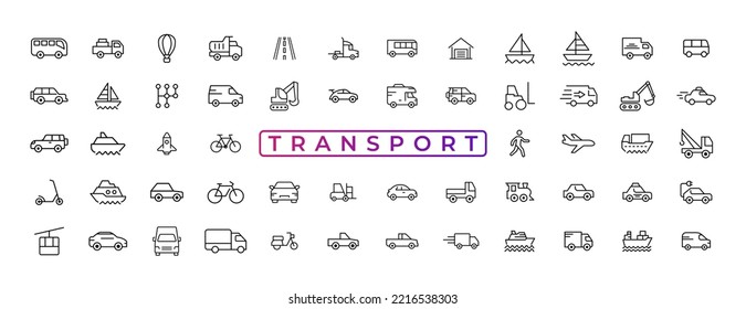 Transport, vehicle and delivery elements - minimal thin line web icon set. Outline icons collection. Simple vector illustration.
