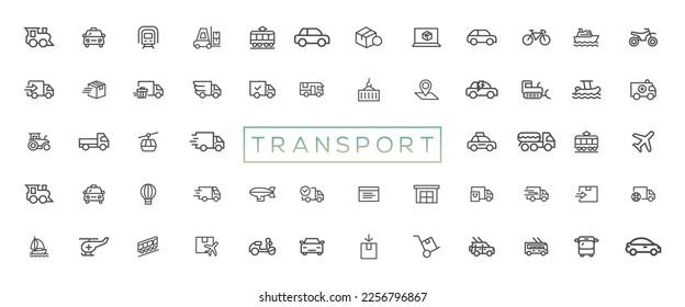 Transport, vehicle and delivery elements - minimal thin line web icon set. Outline icons collection