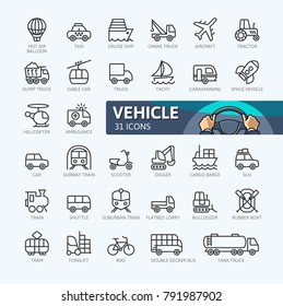 Transport, vehicle and delivery elements - minimal thin line web icon set. Outline icons collection. Simple vector illustration.