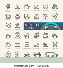 Transport, vehicle and delivery elements - minimal thin line web icon set. Outline icons collection. Simple vector illustration.