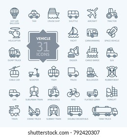 Transport, vehicle and delivery elements - minimal thin line web icon set. Outline icons collection. Simple vector illustration.