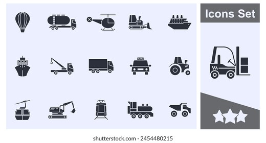 Transport, vehicle and delivery icon set symbol collection, logo isolated vector illustration