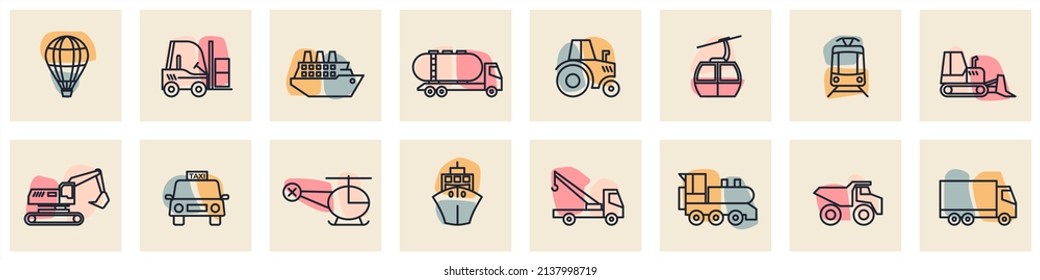 Transport, vehicle and delivery set icon symbol template for graphic and web design collection logo vector illustration