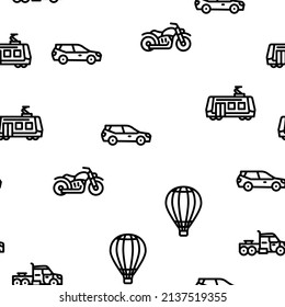 Transport Vehicle And Flying Vector Seamless Pattern Thin Line Illustration