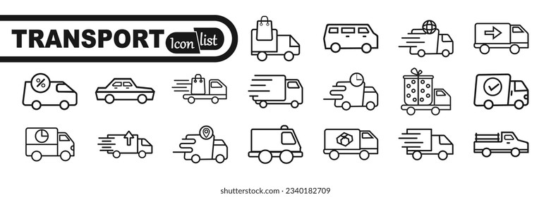 Transport and vehicle icons set. Transportation outline icon set 
