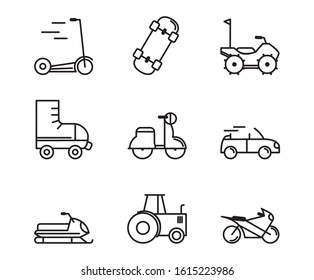 transport vehicle linear design set icons vector illustration