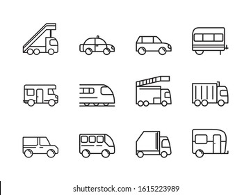 transport vehicle linear design set icons vector illustration