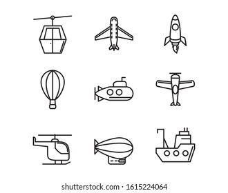 transport vehicle linear design set icons vector illustration