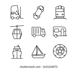 transport vehicle linear design set icons vector illustration