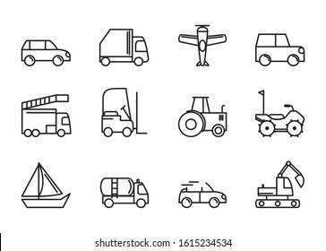 transport vehicle linear design set icons vector illustration