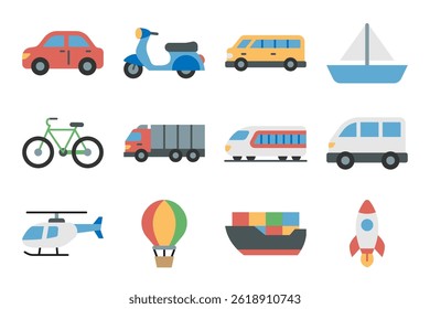 Transport vehicle vector icon pack in flat style, simple and minimalist icon