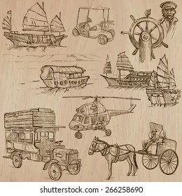 Transport and Vehicles. Collection of an hand drawn vector illustrations 