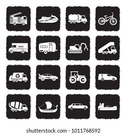 Transport And Vehicles Icons. Grunge Black Flat Design. Vector Illustration. 