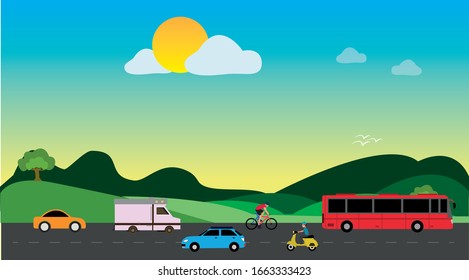 vehículos de transporte en el diseño plano de los vectores de carretera