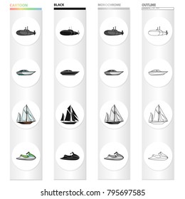 Transport, water, submarine, and other web icon in cartoon style. Leisure, steamboat, launch icons in set collection.