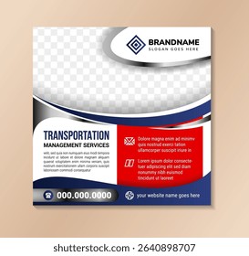 Transport Web Banner Design. Freight Forwarding social media banners post template. Modern Logistics Transportation Services Social Media Promotional for photo space on blue and red gradient colors