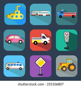 transport web icons flat set