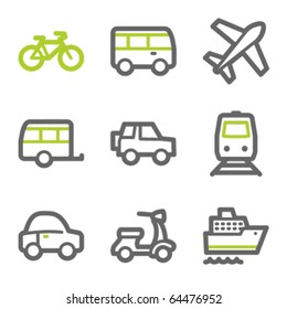 Transport web icons, green and gray contour series