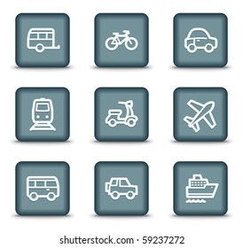 Iconos web de transporte, botones cuadrados grises