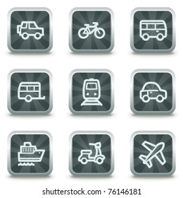 Iconos web de transporte, botones cuadrados grises