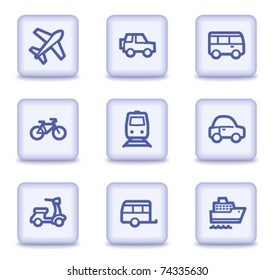 Iconos web de transporte, botones brillantes de color violeta claro