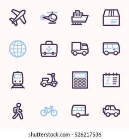 Transport web icons set. Vacation and transport vector signs