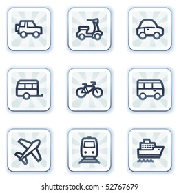 Iconos web de transporte, botones cuadrados blancos