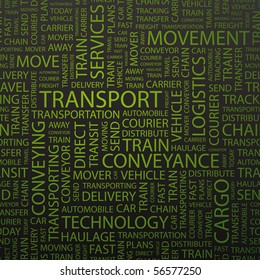TRANSPORT. Word cloud concept illustration of  association terms.