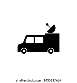 Transportable communication vehicle monochrome icon. pictogram car with parabolic antenna. Black silhouettes of satellite dish on the roof of the car.- vector
