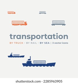 Transportaions of goods. Set of three vector icons