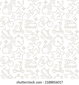 Transportation abstract seamless pattern. Editable vector shapes on white background. Trendy texture with cartoon color icons. Design with graphic elements for interior, fabric, website decoration