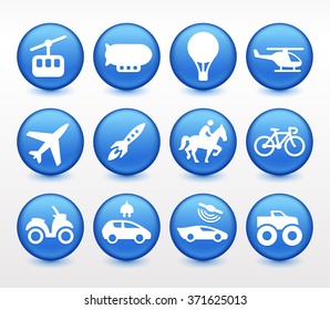 Transportation and Air Travel on Blue Round Buttons