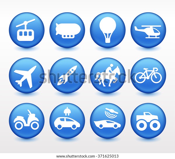 Transportation and\
Air Travel on Blue Round\
Buttons