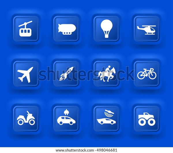 Transportation and Air Travel on Blue Bevel\
Square Buttons