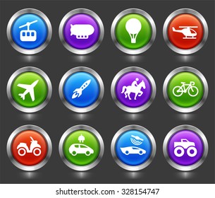 Transportation and Air Travel on Color Round Buttons