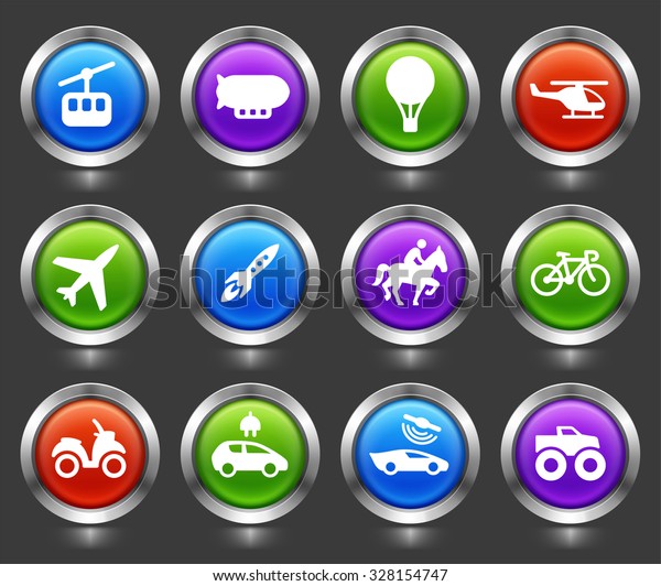 Transportation and\
Air Travel on Color Round\
Buttons