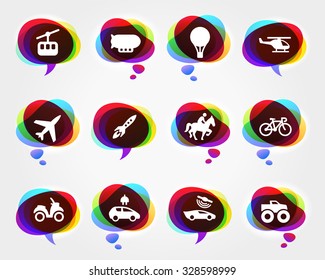 Transportation and Air Travel on Colorful Speech Bubbles
