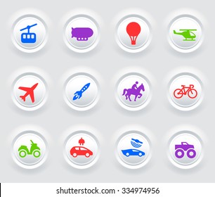 Transportation and Air Travel on White Bevel Round Buttons
