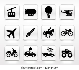 Transportation and Air Travel on White Square Buttons