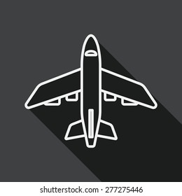 Transportation airplane flat icon with long shadow, line icon