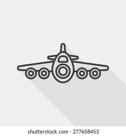 Transportation airplane flat icon with long shadow, line icon