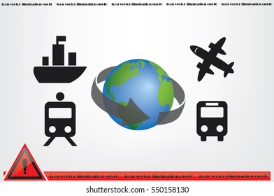 Transportation around the world, vector illustration eps10. Icons: plane, train, bus, globe.